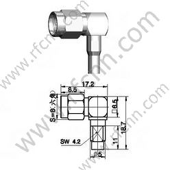 SMA זכר Crimp זווית ישרה עבור מחבר RG 405 RF חצי