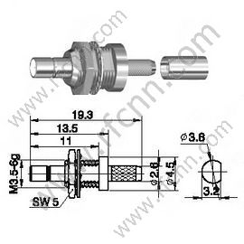 SSMB נקבה Bulkhead Mount עבור RG174 מחבר RF