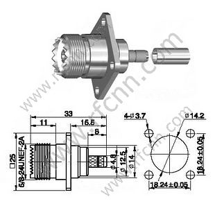 UHF נקבה Crimp אוגן עבור RG58 מחבר RF