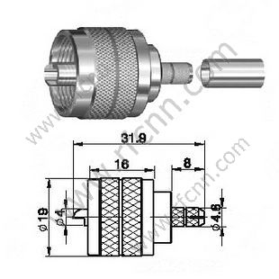 UHF זכר Crimp עבור RG58 מחבר RF