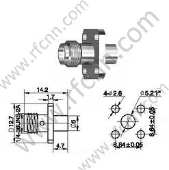 SMA נקבה Crimp 4 חורים אוגן עבור RG405 RF מחבר