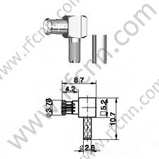 MCX זכר זווית ישרה עבור RG174 מחבר RF
