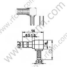 SMB נקבה Crimp זווית ישרה עבור RG174 RF מחבר