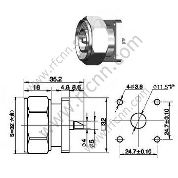 DIN 7/16 זכר אוגן Mount מחבר RF