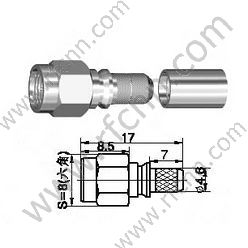 SMA זכר Crimp עבור מחבר RF RG58