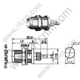 TNC נקבה Bulkhead לוח הר עבור RG196 RF מחבר