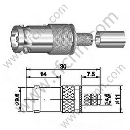 BNC Crimp נקבה עבור RG58 RF מחבר