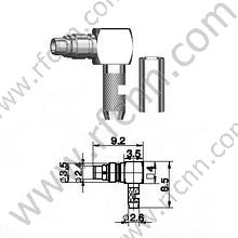 MMCX זכר Crimp זווית ישרה עבור RG174 מחבר RF