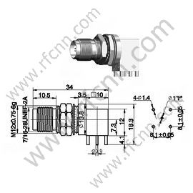 TNC נקבה זווית נכונה עבור מחבר PCB RF