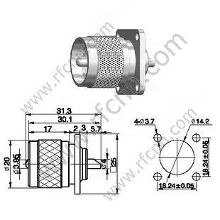 UHF זכר אוגן Mount מחבר RF