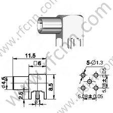 MCX נקבה זווית ישרה עבור מחבר PCB RF