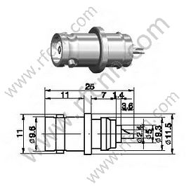 BNC נקבה Clamp עבור RG174 מחבר RF