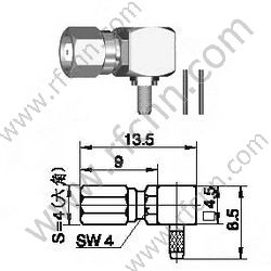SSMC זכר זווית ישרה עבור RG178 מחבר RF
