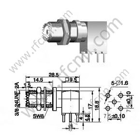 מיני UHF זווית נכונה עבור מחבר PCB RF