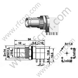 BNC נקבה זווית ישרה עבור מחבר PCB RF