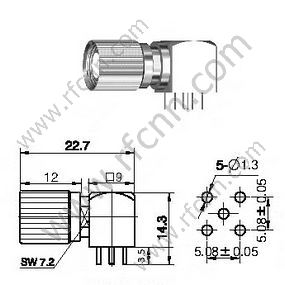 1.6 / 5.6 זווית זכרית זווית עבור מחבר PCB RF