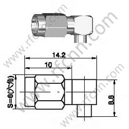 SSMA זכר זווית ישרה עבור RG405 מחבר RF